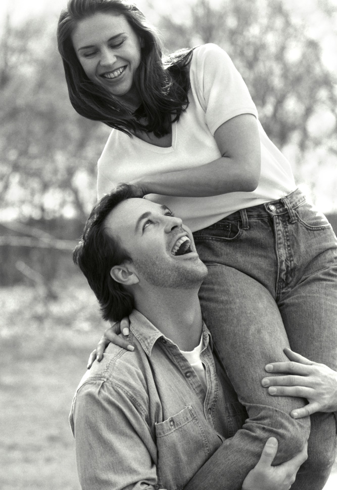 Black and white casual couple portrait